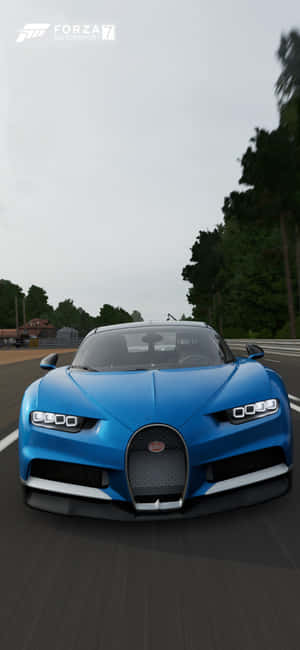 藍色Bugatti Chiron在Forza Motorsport 7的森林賽道上競速。 — iPhone Air 壁紙
