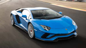 藍色藍寶堅尼Aventador在賽道上疾馳。 — 汽車 壁紙