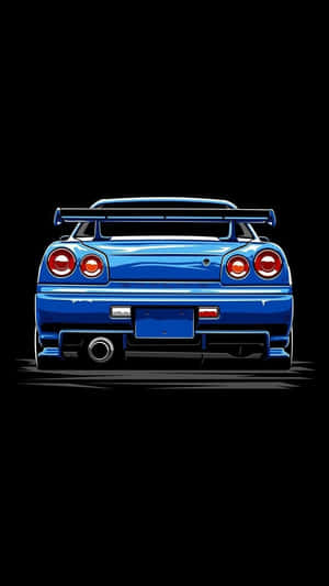 藍色跑車，紅色尾燈和後翼，黑色背景 — 日產 Skyline GTR R34 壁紙