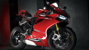 紅色Ducati 1199 Panigale運動摩托車在攝影棚中，帶有戲劇性燈光。 — 杜卡迪 GIF 壁紙