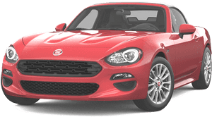 紅色Fiat 124 Spider跑車，配備銀色輪圈和黑色格柵。