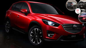 在黑暗攝影棚環境中，紅色Mazda CX-5 SUV帶有發光頭燈。 — 馬自達 壁紙