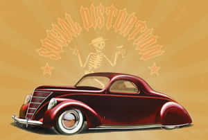 紅色復古熱棒車，骷髏司機在「Social Distortion」標誌下。 — 汽車 壁紙