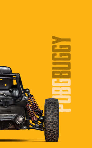 黃色背景上帶有紅色彈簧的黑色越野車，標有 PUBG BUGGY — OnePlus Pad Lite 壁紙