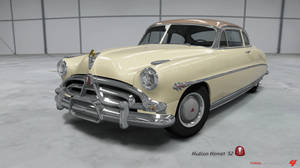 奶油色1952年Hudson Hornet經典汽車在乾淨的車庫中，帶有鍍鉻裝飾。 — 極限競速 地平線 4 壁紙