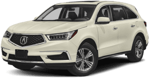 奶油色Acura MDX SUV，帶有鍍鉻細節和合金輪圈，在攝影棚燈光下。