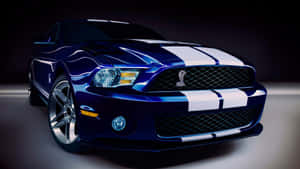 攝影棚燈光下的藍色Shelby Mustang，帶有白色條紋。 — 酷車 壁紙