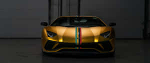 金色藍寶堅尼Aventador在黑暗車庫中帶有三色條紋。 — 金色動態 壁紙
