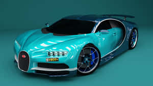 攝影棚內，帶有藍色輪圈和#BOB車牌的綠松色Bugatti Chiron。 — Studio Display 壁紙