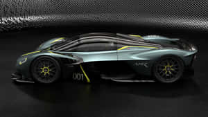 工作室中帶有黃色細節的時尚綠色 Aston Martin AMR 賽車 — 奧斯頓馬丁 壁紙