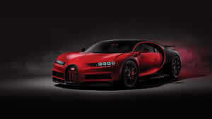紅色Bugatti Chiron Super Sport 300+，帶有黑色細節和發光頭燈，在黑暗工作室中伴隨煙霧。 — 布加迪 GIF 壁紙