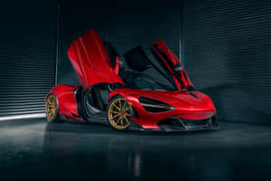 紅色McLaren超級跑車在黑暗車庫中打開車門 — 酷炫F1 壁紙