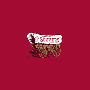 插圖篷車，白色帆布上有 'SOONERS' 文字，背景為深紅色。 — 奧克拉荷馬 壁紙