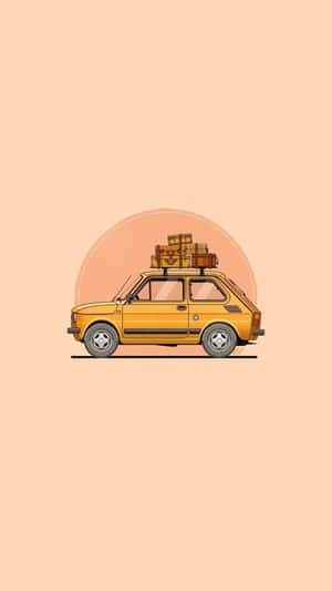 裝滿行李箱的黃色復古汽車，準備在日落時分進行公路旅行。 — 酷車 壁紙