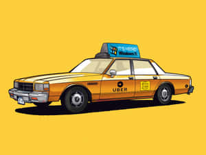 復古黃色計程車，帶有Uber標誌和車頂Windows 95廣告。 — 美學黃色 壁紙