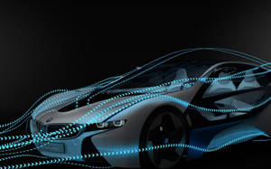 未來感BMW i8，車身周圍有發光的藍色光跡。 — 暗色 壁紙