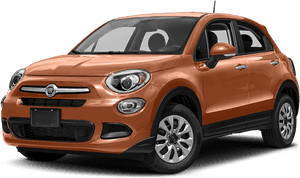 橙色Fiat 500X緊湊型SUV，帶有鍍鉻飾條和黑色飾邊。