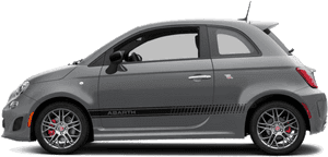 灰色Fiat 500 Abarth跑車，帶有紅色制動卡鉗和黑色賽車條紋。