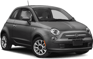 灰色Fiat 500緊湊型汽車在黑色背景的攝影棚照片中。