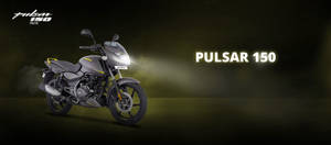 一輛灰色Pulsar 150機車帶有黃色亮點，在黑暗的攝影棚中帶有發光文字。 — KTM 摩托車 壁紙