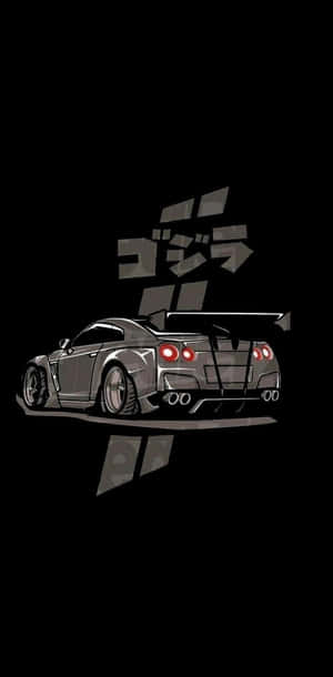 灰色跑車，紅色燈光，日文字，黑色背景。 — 日產 壁紙