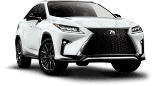 白色Lexus RX SUV，配黑色格柵和合金輪圈，黑色背景