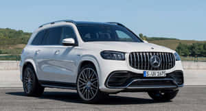 白色Mercedes GLS SUV停放在道路上，背景有綠色山丘。 — 好看汽車 壁紙