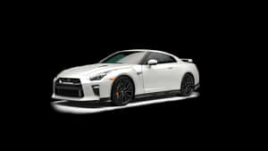 白色日產GT-R跑車在黑色背景上孤立，帶有攝影棚照明。 — 日產GTR 壁紙