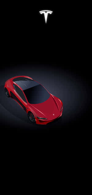 紅色Tesla汽車在黑暗的攝影棚中照亮，上方有發光標誌 — Pixel 7 Pro 壁紙