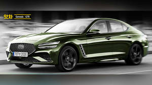 綠色Genesis G70轎車在街道上疾馳，帶有動態模糊。 — 創世紀 壁紙