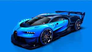 一輛藍色 Bugatti 超級跑車，帶有黑色細節，背景為藍色。 — 布加迪 GIF 壁紙