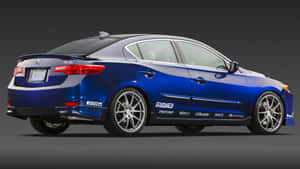 藍色改裝Acura ILX轎車，帶有性能貼紙和定制輪圈。 — Icp 壁紙