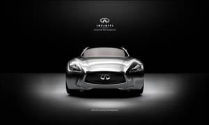 時尚的銀色 Infiniti 概念車在攝影棚燈光下，上方有標誌。 — Infiniti 壁紙