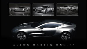 時尚的銀色Aston Martin One-77跑車在工作室中，有三個傾斜視角。 — 奧斯頓馬丁 壁紙