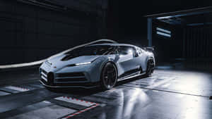 銀色Bugatti超跑在黑暗的工業車庫中，聚光燈照射。 — 布加迪 GIF 壁紙