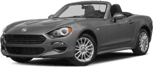 銀色Fiat 124 Spider敞篷跑車，軟頂敞篷降下。