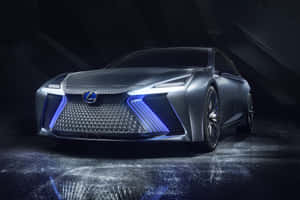 時尚的銀色Lexus概念車，在黑暗攝影棚中帶有發光的藍色燈光。 — 汽車 壁紙