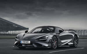 銀色McLaren跑車在多雲天空下的賽道上。 — 麥拉倫 壁紙
