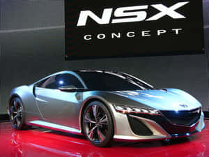 車展紅色平台上的銀色NSX概念跑車。 — 好看汽車 壁紙