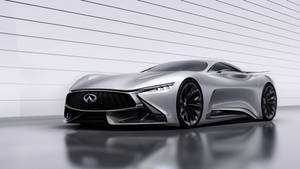 銀色未來主義跑車，帶有黑色細節，在極簡工作室環境中。 — Infiniti 壁紙