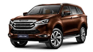 白色背景上的青銅色五十鈴MU-X SUV，配備鍍鉻格柵和合金輪圈。 — 卡車 壁紙