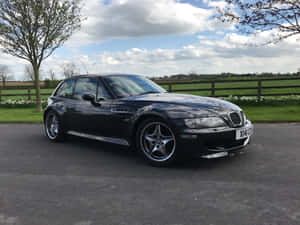黑色BMW Z3停放在車道上，後面有綠色田野和白花。 — Mercedes Benz C300 壁紙
