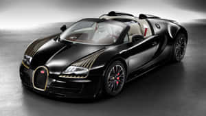 黑色Bugatti Veyron Grand Sport，帶有金色飾邊和紅色制動器，在工作室中。 — 布加迪 GIF 壁紙