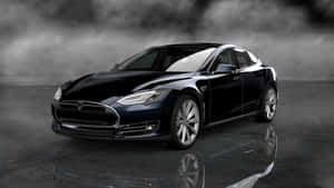 在帶有反光地板的霧氣攝影棚中的黑色Tesla Model S電動車。 — 特斯拉 壁紙