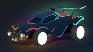 未來賽車，帶有霓虹燈和大白色車輪，在深色背景上 — 火箭聯盟 壁紙