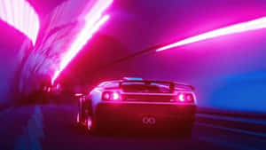 跑車在夜間霓虹燈隧道中高速行駛。 — 霓虹 壁紙