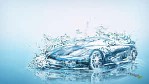 時尚跑車從水中衝出，帶有水花和倒影。 — 洗車 壁紙