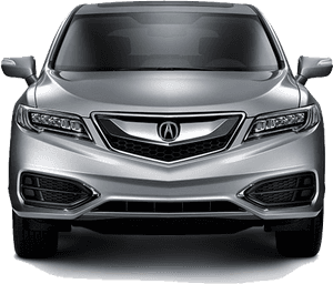 銀色Acura SUV正面視圖，配備鍍鉻格柵和時尚頭燈。