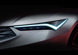 夜間銀色汽車發光藍色頭燈的特寫。 — Acura 壁紙