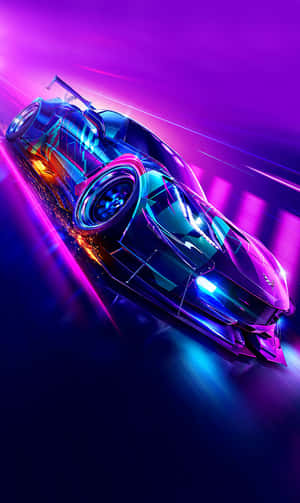未來汽車在霓虹夜晚中疾馳，留下發光的軌跡。 — Galaxy Tab A11 壁紙